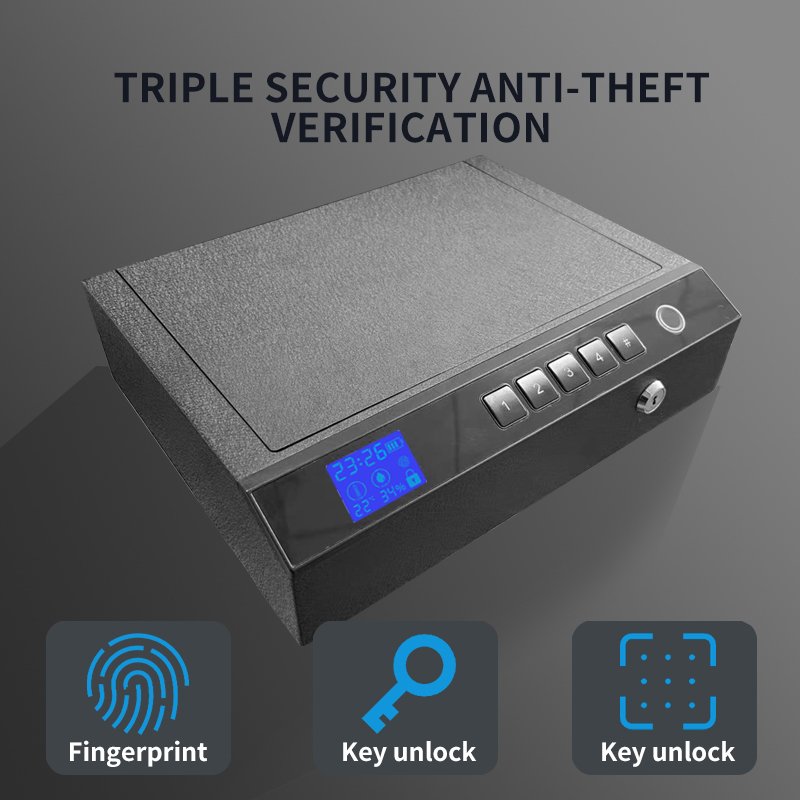 Portable Gun Safe with LCD Display of Temp,Humidity,Handgun Safe with Biometric Fingerprint,Keypad Lock,Key,Biometric Handgun