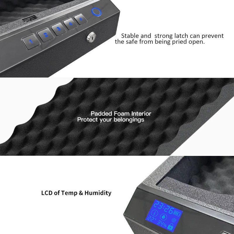Portable Gun Safe with LCD Display of Temp,Humidity,Handgun Safe with Biometric Fingerprint,Keypad Lock,Key,Biometric Handgun