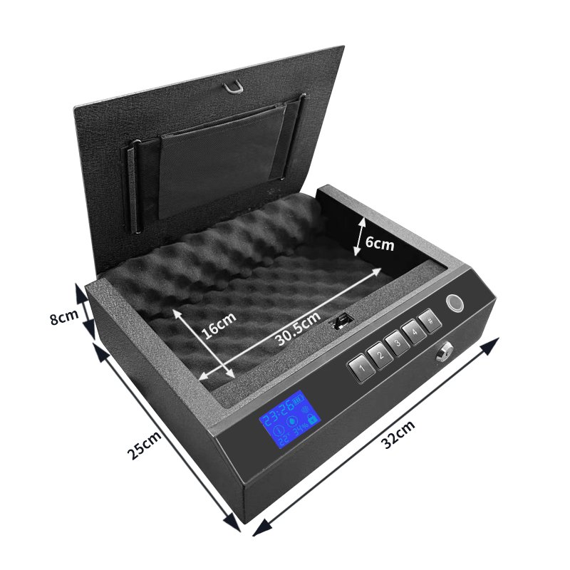 Portable Gun Safe with LCD Display of Temp,Humidity,Handgun Safe with Biometric Fingerprint,Keypad Lock,Key,Biometric Handgun