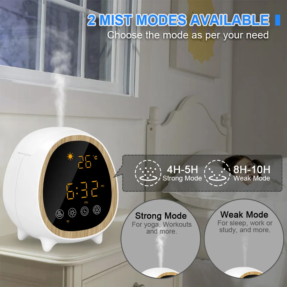 Intelligent WiFi Diffuser Humidifier with Alarm Clock Function Portable Mini Cute Humidifier for Car Humidificador