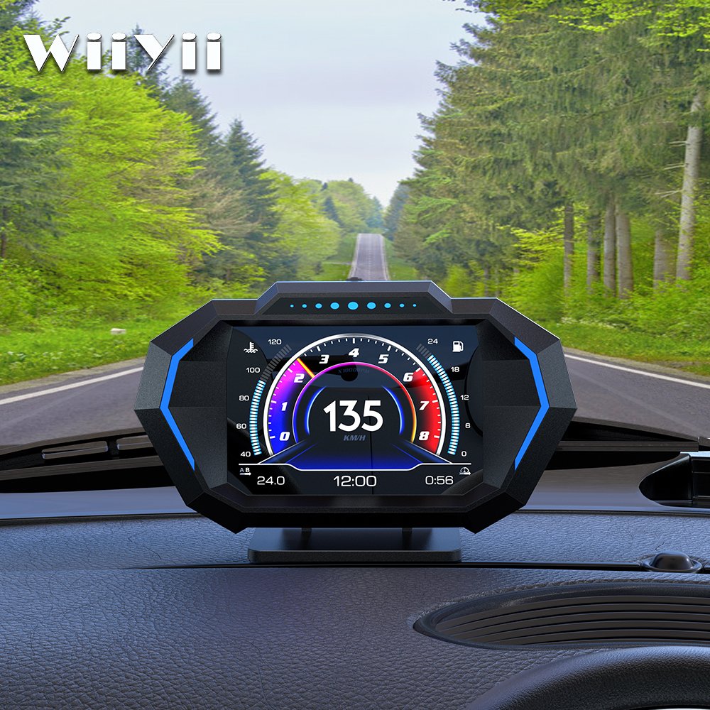 2025 WiiYii Factory Smart OBD2 GPS Speedometer Slope Meter P24 LCD Car HUD Water Temperature Display Diagnostic Speed Function