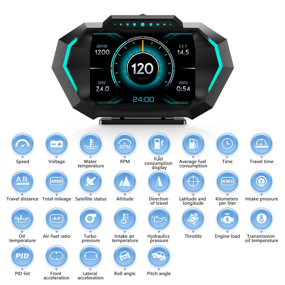 2025 WiiYii Factory Smart OBD2 GPS Speedometer Slope Meter P24 LCD Car HUD Water Temperature Display Diagnostic Speed Function