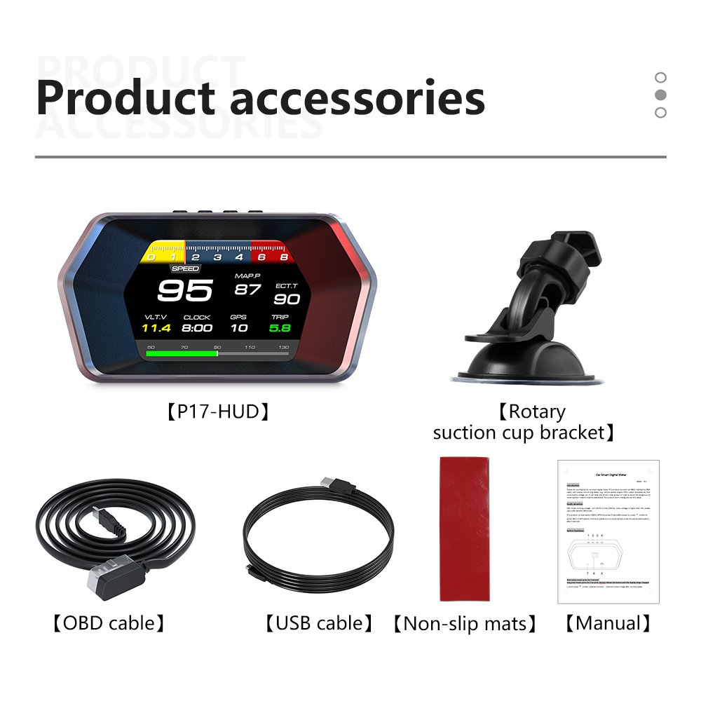 WIIYII OBD2+GPS Turbo Pressure P17 Head up Display Obd2 Gauge Speedometer Car Accessories Hud Obd2 Scanner for Vehicle