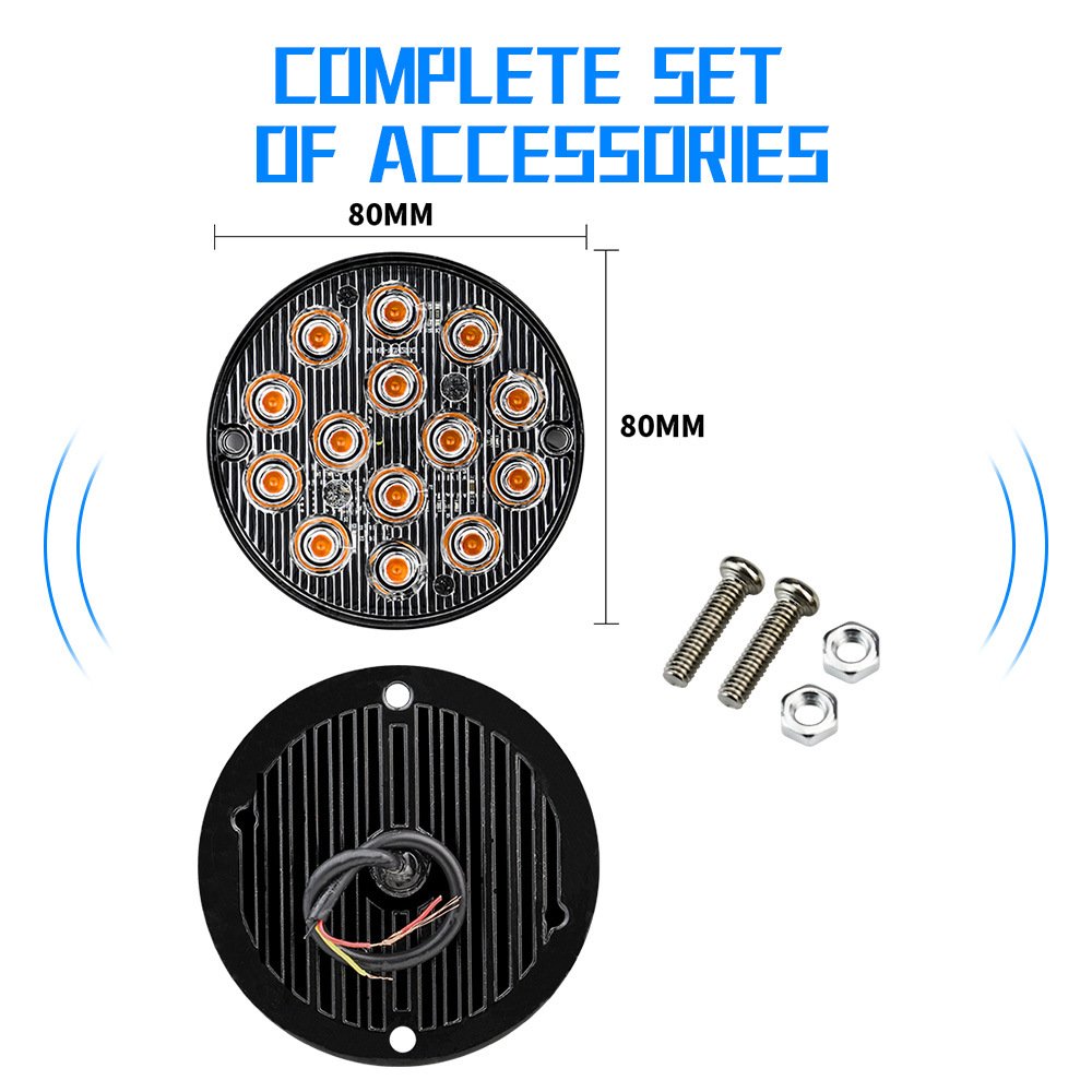 LED Car Flash Round Stroboscopes 14LED Tail Light Flashing Strobe Lights Emergency Side Lamp Parking Light for Truck Car Traile