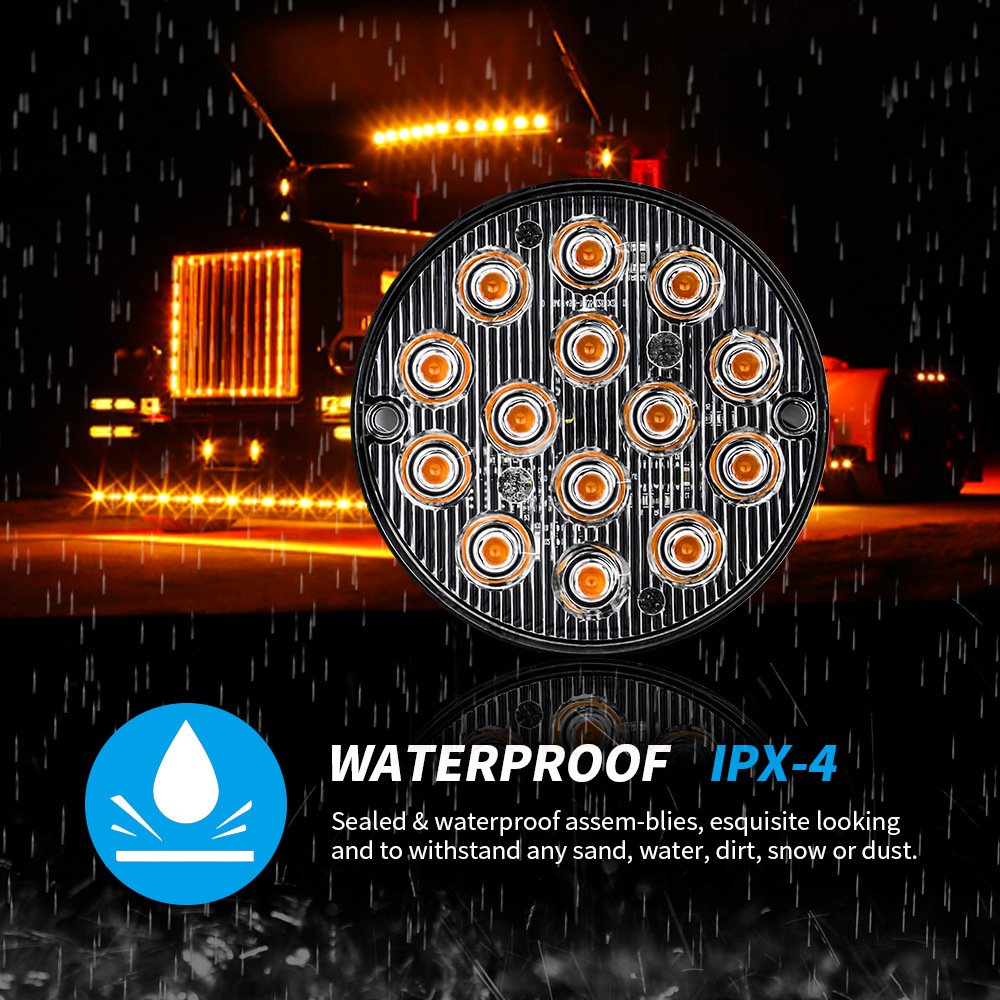 LED Car Flash Round Stroboscopes 14LED Tail Light Flashing Strobe Lights Emergency Side Lamp Parking Light for Truck Car Traile