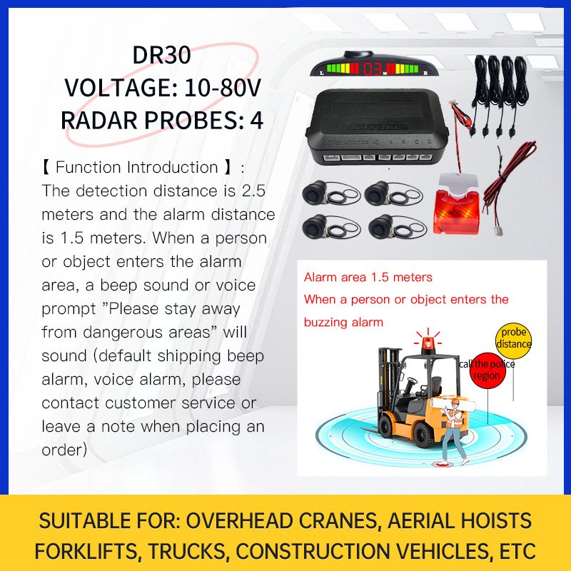 Forklift Reversing Assist,radar Detector Oil Truck Universal 10-80V Area Buzzer Voice Alarm,forklift Collision Prevention System