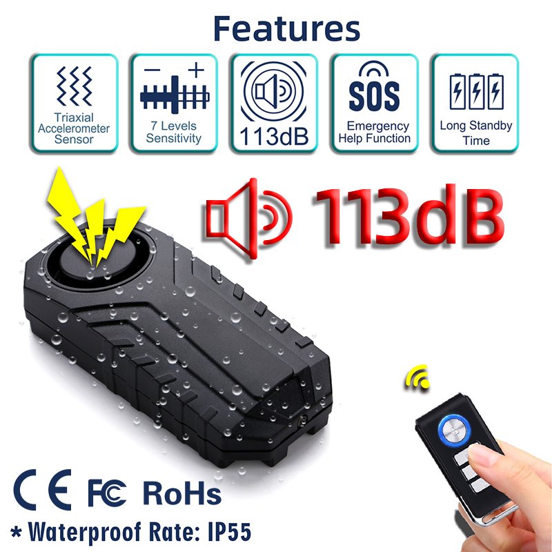 Modern Battery Powered Wireless Car Alarm Remote Control Super Loud 113dB Waterproof IP65 Rf 433.92MHz