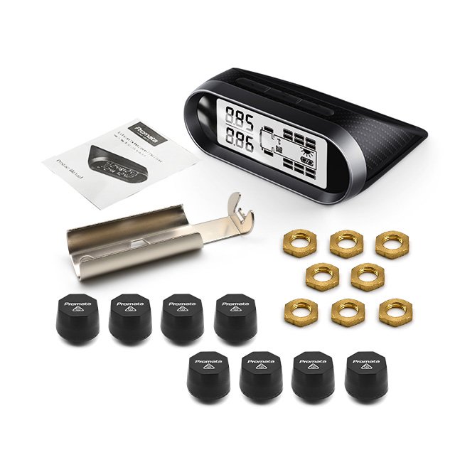 Wireless Solar TPMS Display FreshData Tech, Real-Time Pressure Monitoring, Adjustable Alarm, Upgradable to 14 Sensors