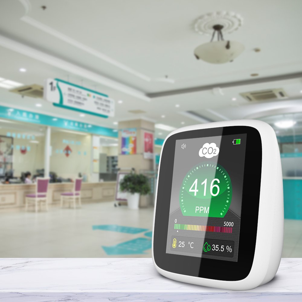 1000PPM CO2 Gas Analyzers Portable CO2 Tester for Indoor Air Quality Monitor with Alarm Infrared NDIR Sensor CO2 Meter White