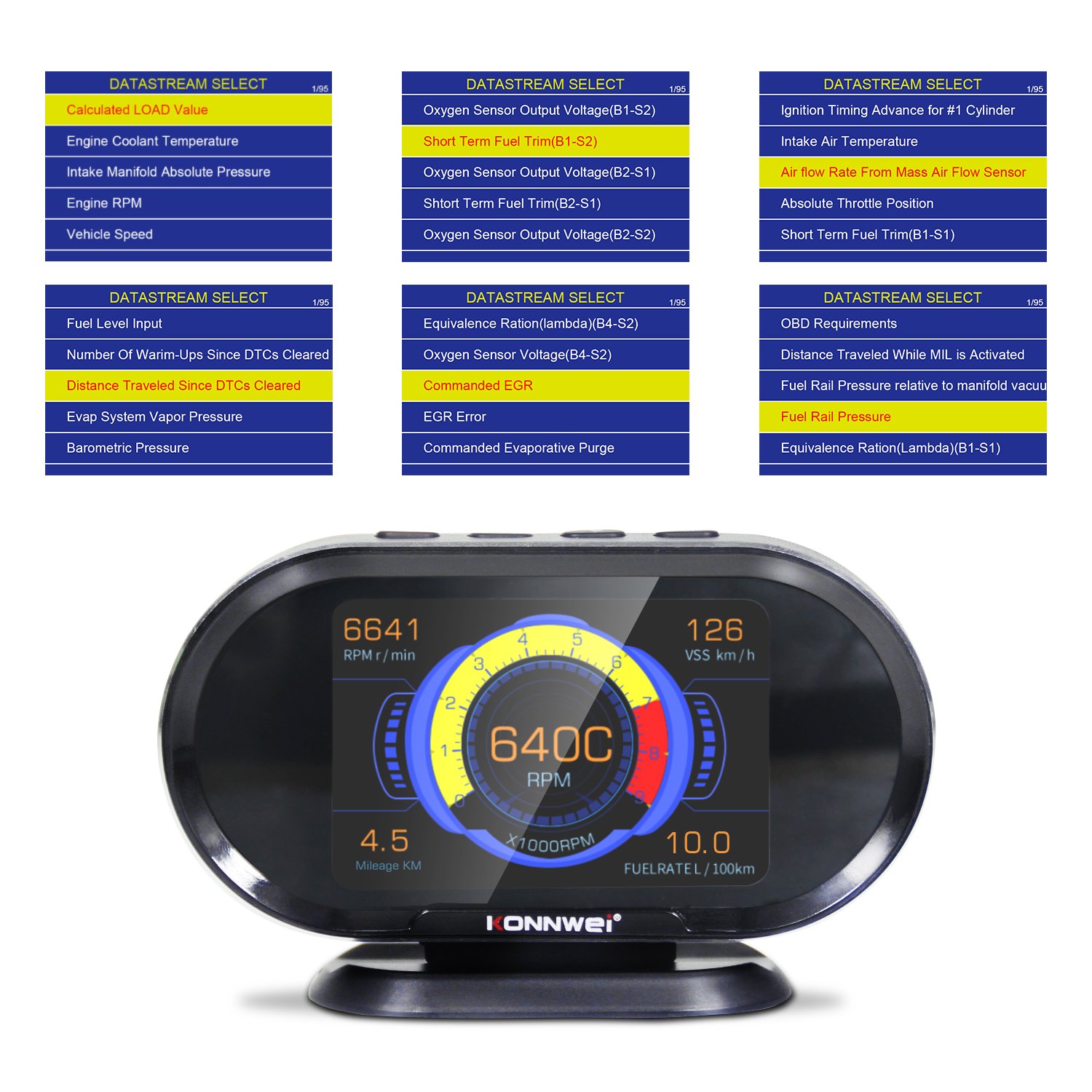 Factory Direct KONNWEI KW206 OBD Hud Head up Displayer LCD Speedometer OBD Gauge with Car Alarms OBD2 Diagnostic Tool Scanner