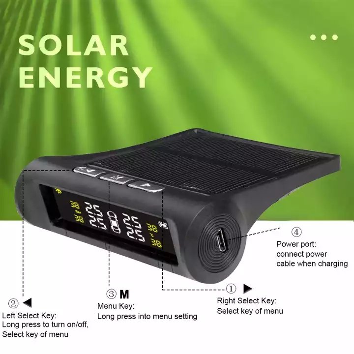 Car TPMS Tyre Pressure Monitoring System Solar Power Digital LCD Display Auto Security Alarm Systems Pressure External Sensor
