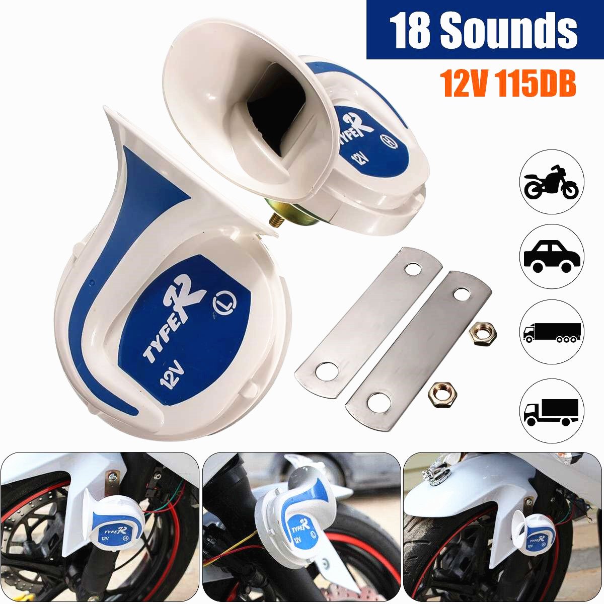 12V 115 DB Horn Auto Speaker 18 Voice Digital Electric Siren Loud Air Snail Horn 18 Sounds Home Security Alarm System