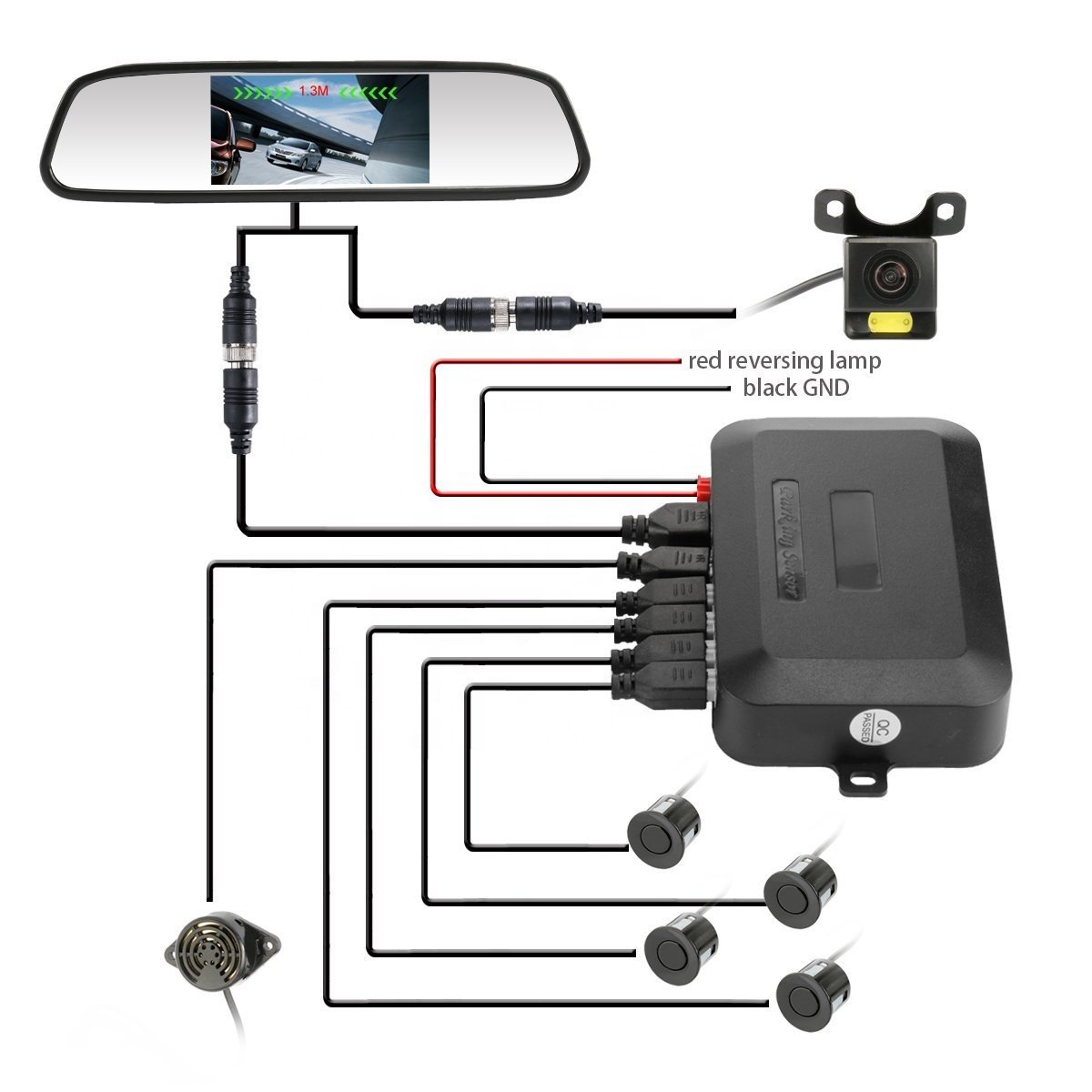 4.3 Inch Mirror Monitor Kit Car Reverse Backup Radar System Auto Safety Alarm with 4 Sensors Warning Tone Parking Sensor Kit