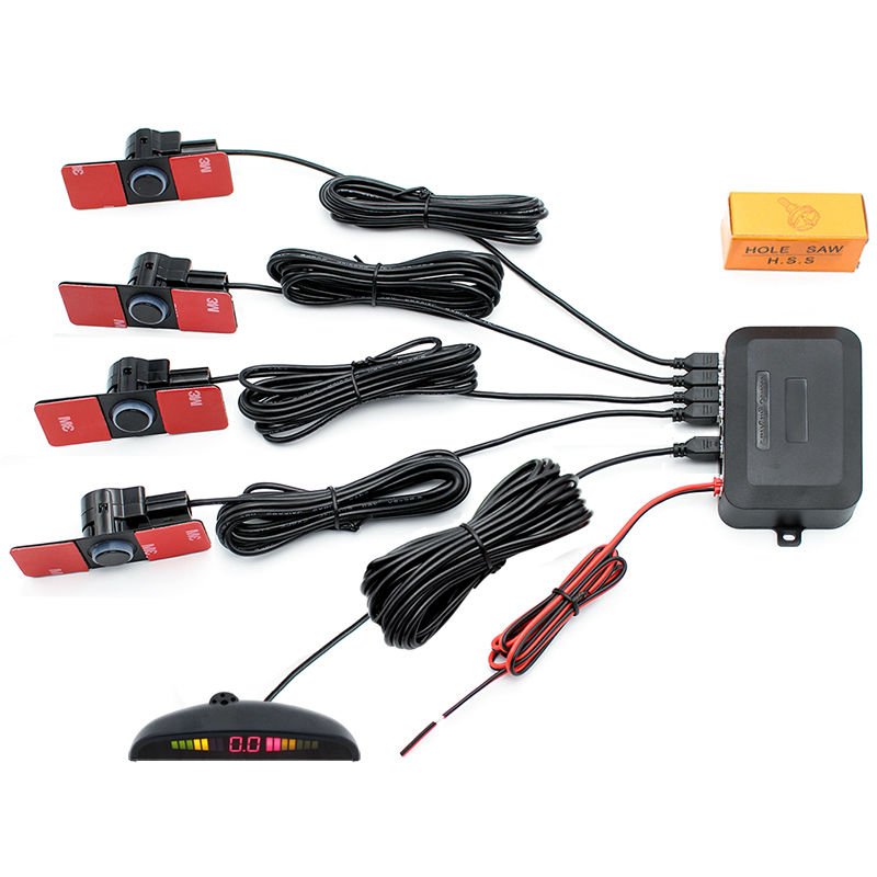 GreenYi LED Display Car Vehicle Reverse Backup Radar System with 4PCS 16MM Flat Parking Sensors 12V for All Cars