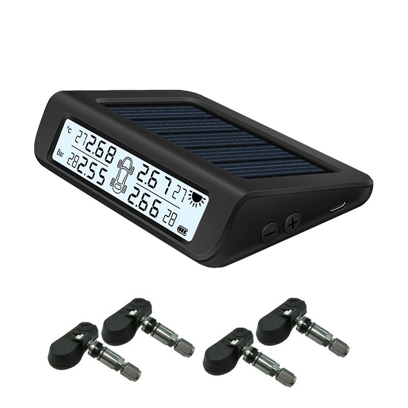 Solar Style TPMS Car Tire Pressure Monitoring Sensor System Security Alarm External Sensor Tire Pressure Display