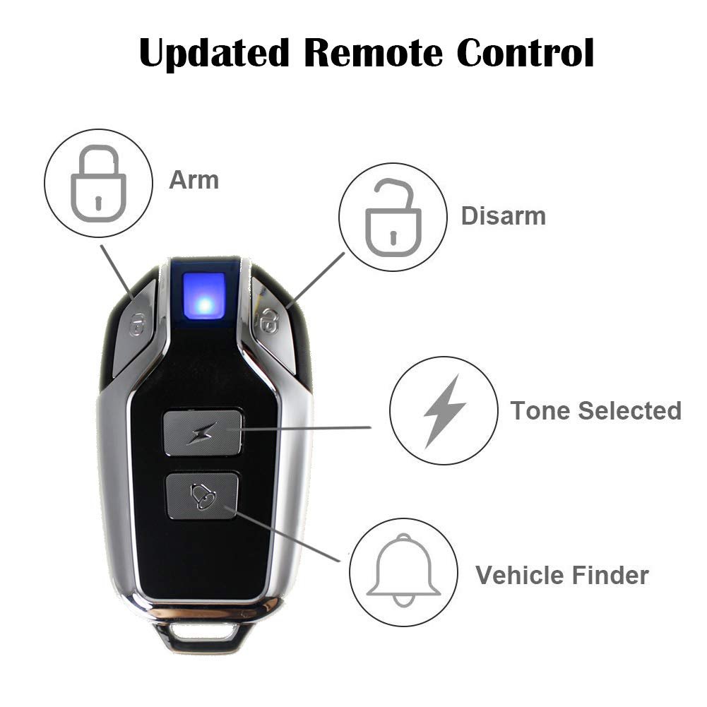 Security Anti-Theft IP55 Waterproof 113 DB Super Loud Black Wireless Motorcycle Bicycle Alarm with Remote Control
