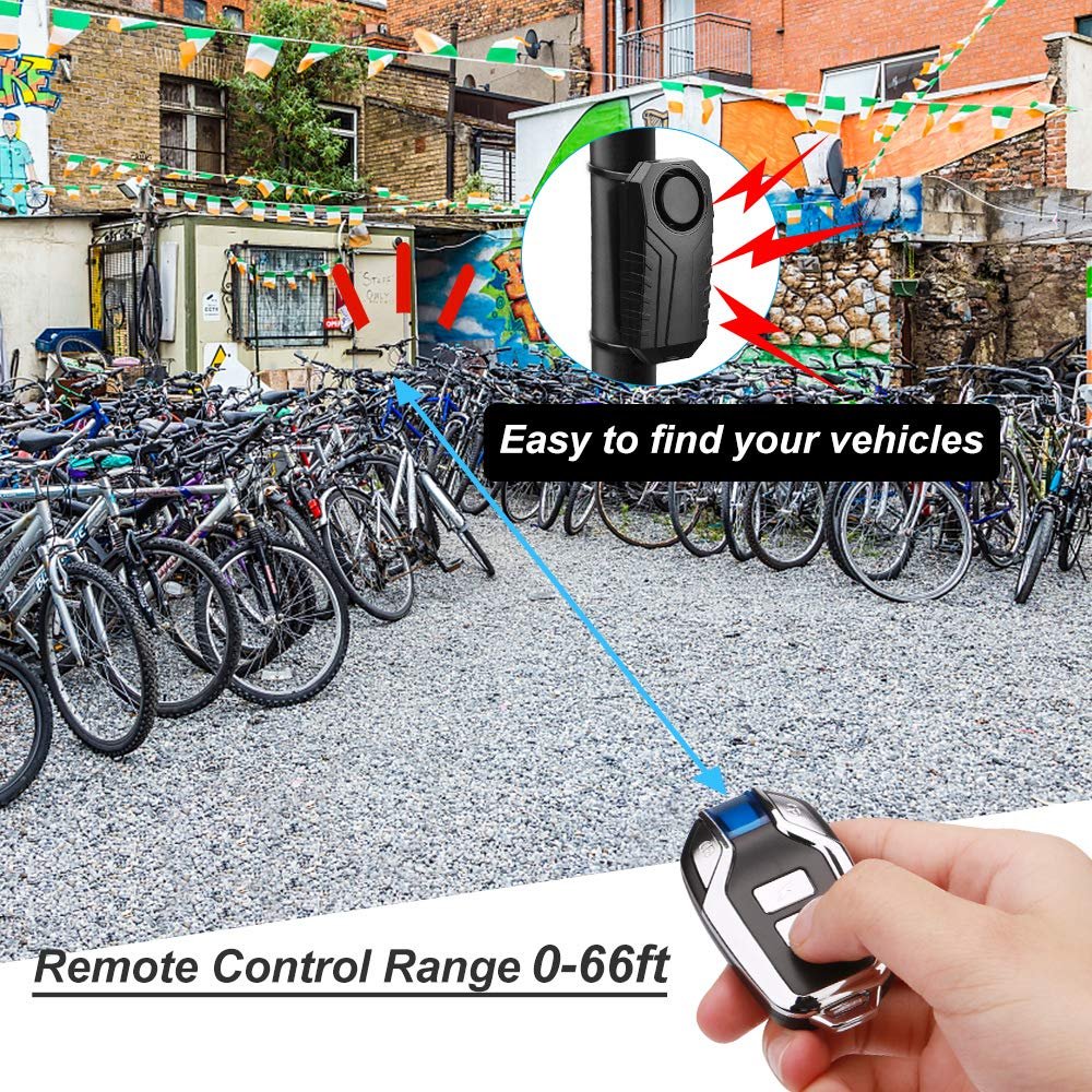 Security Anti-Theft IP55 Waterproof 113 DB Super Loud Black Wireless Motorcycle Bicycle Alarm with Remote Control