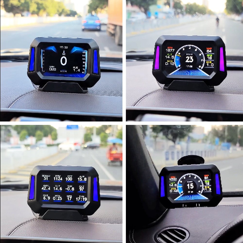 2025 Updated Version OBD2+GPS Car HUD Head Display Speed Function Slope Meter Turbo Boost 12 Languages Smart Gauge LCD OBD