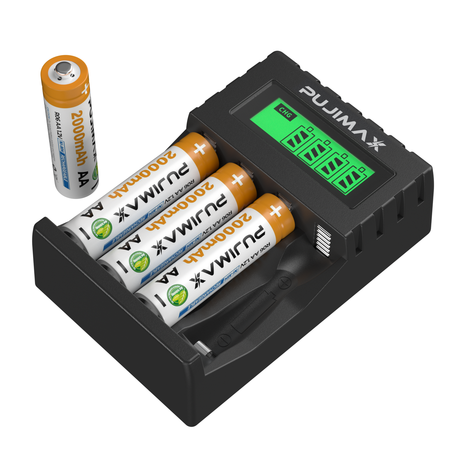 PUJIMAX Usb Ni-mh Battery Charger 4 Slots Lcd Aa Aaa Battery Charger 4 Pcs Aa 2000mah Rechargeable Nimh Battery With Charger
