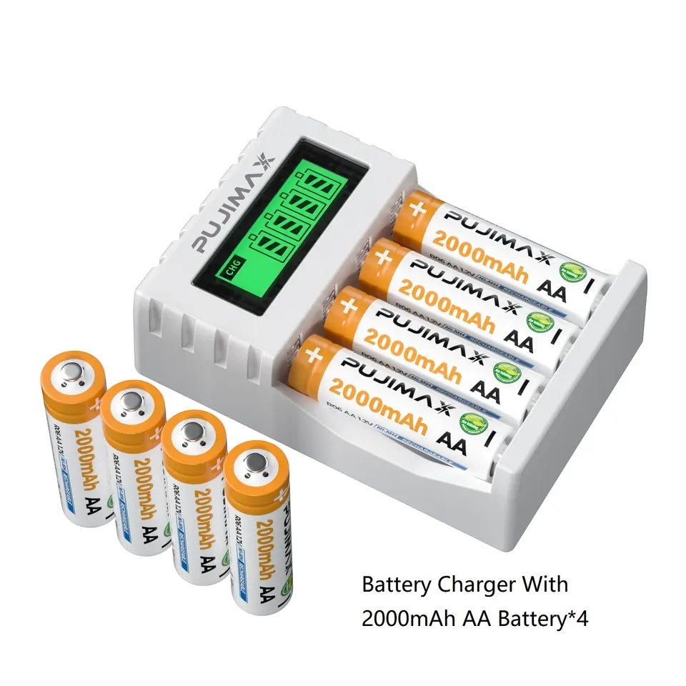 PUJIMAX Usb Ni-mh Battery Charger 4 Slots Lcd Aa Aaa Battery Charger 4 Pcs Aa 2000mah Rechargeable Nimh Battery With Charger