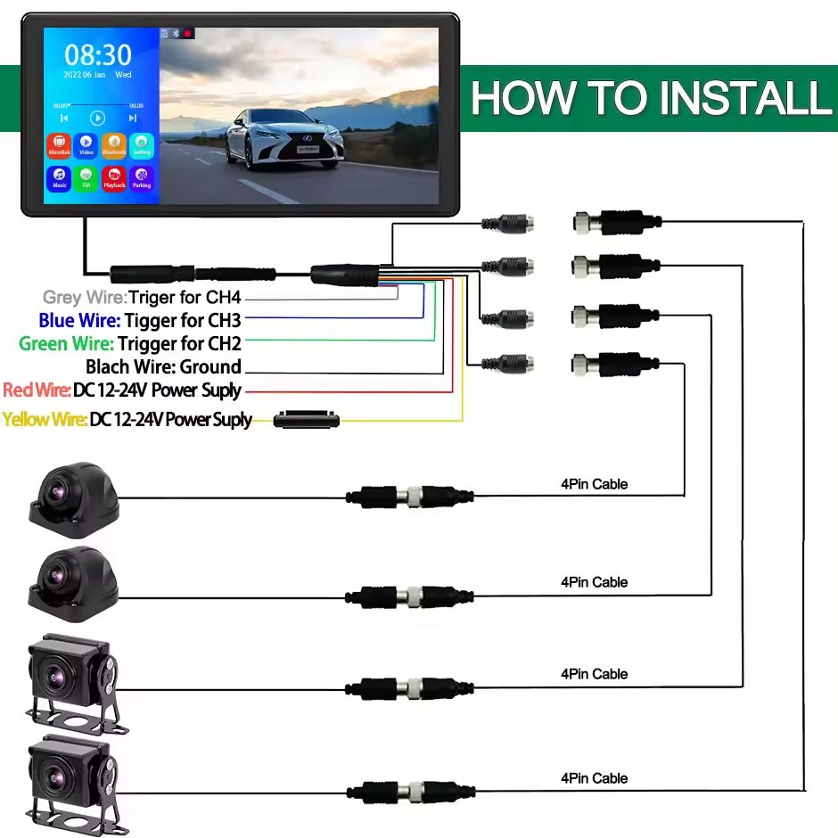 10.36inch Ips Driving Recorder Touch Screen Dash Cam Front and Rear 4k Terminal Truck Camera Bsd Blind Spot Ai Bus Monitoring