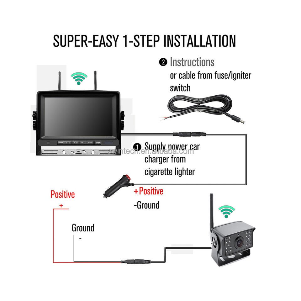 Awintech 7'' Blind Spot Radar BSD Alarm DVR Recorder Split Screen AHD Monitor with IR Wireless Camera for Truck Bus Trailer
