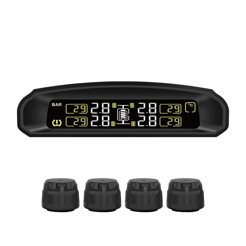 Solar Car Tire Pressure Alarm Monitoring System Display Smart Temperature Warning Alarm Through 4 Sensors Save Fuel TPMS