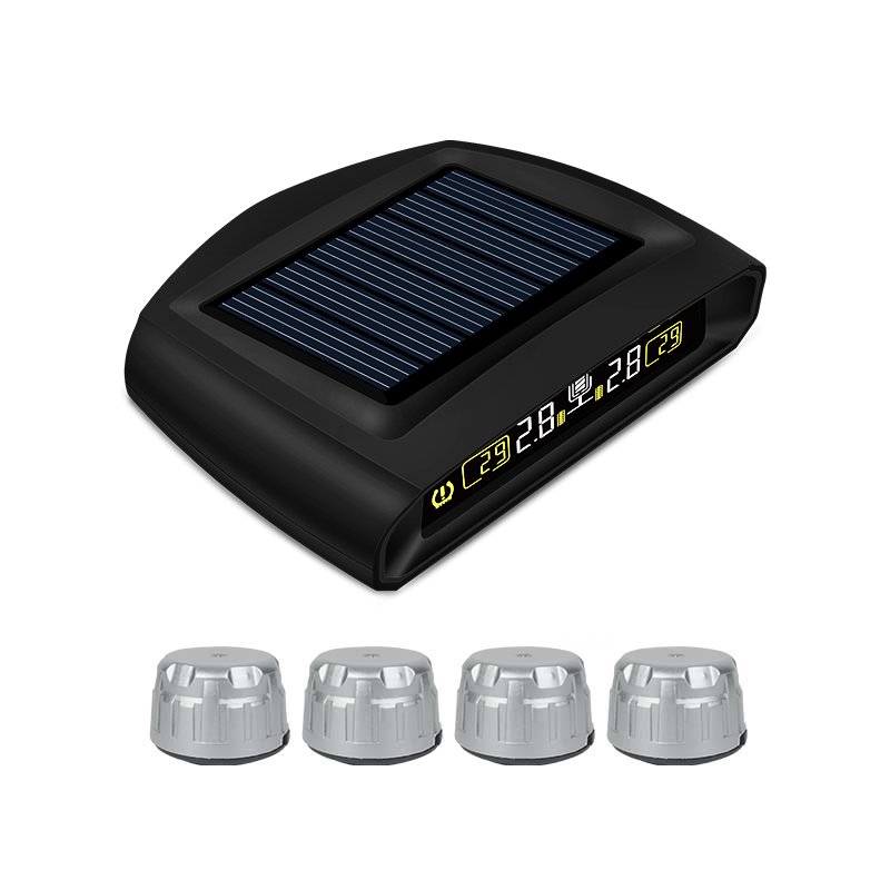 Solar Car Tire Pressure Alarm Monitoring System Display Smart Temperature Warning Alarm Through 4 Sensors Save Fuel TPMS