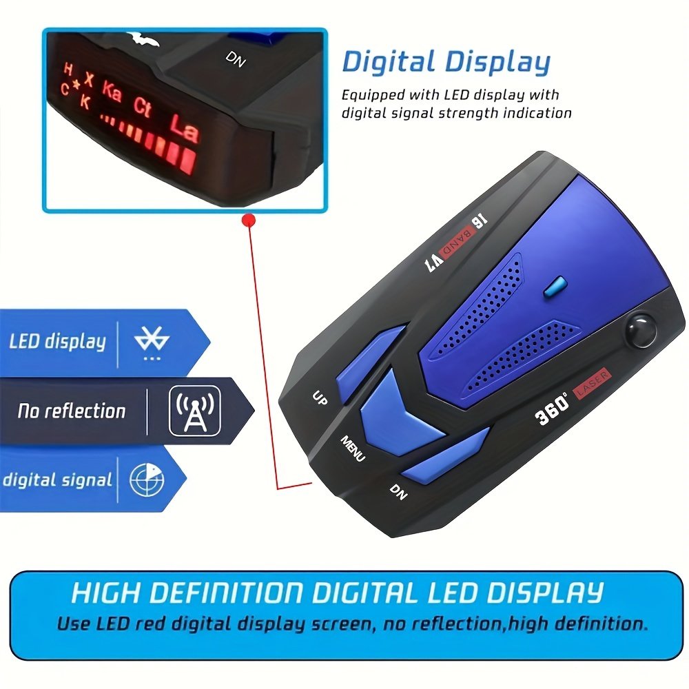 V7 Radar Detector Voice Alert & Car Speed Alarm System With 360 Degree Detection