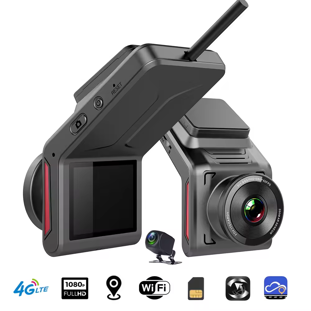 4G Dual Lens 720P HD Car Camera GPS Positioning 24 Hour Monitor Alarm Loop Recording Black Box Dashcam