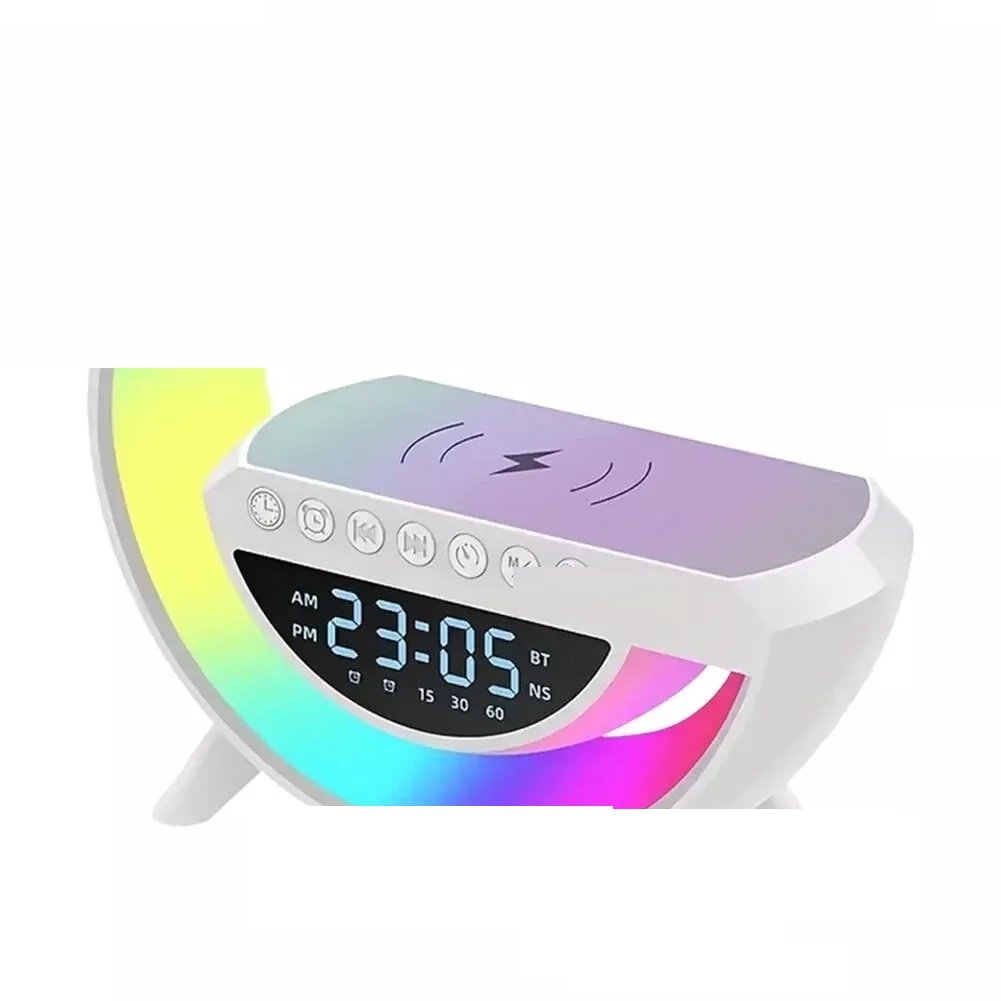 Wireless Charger with Alarm Clock Colorful RGB LED Flashing Light Desk Lamp Speaker for Mobile Phone Living Room Bedside Table
