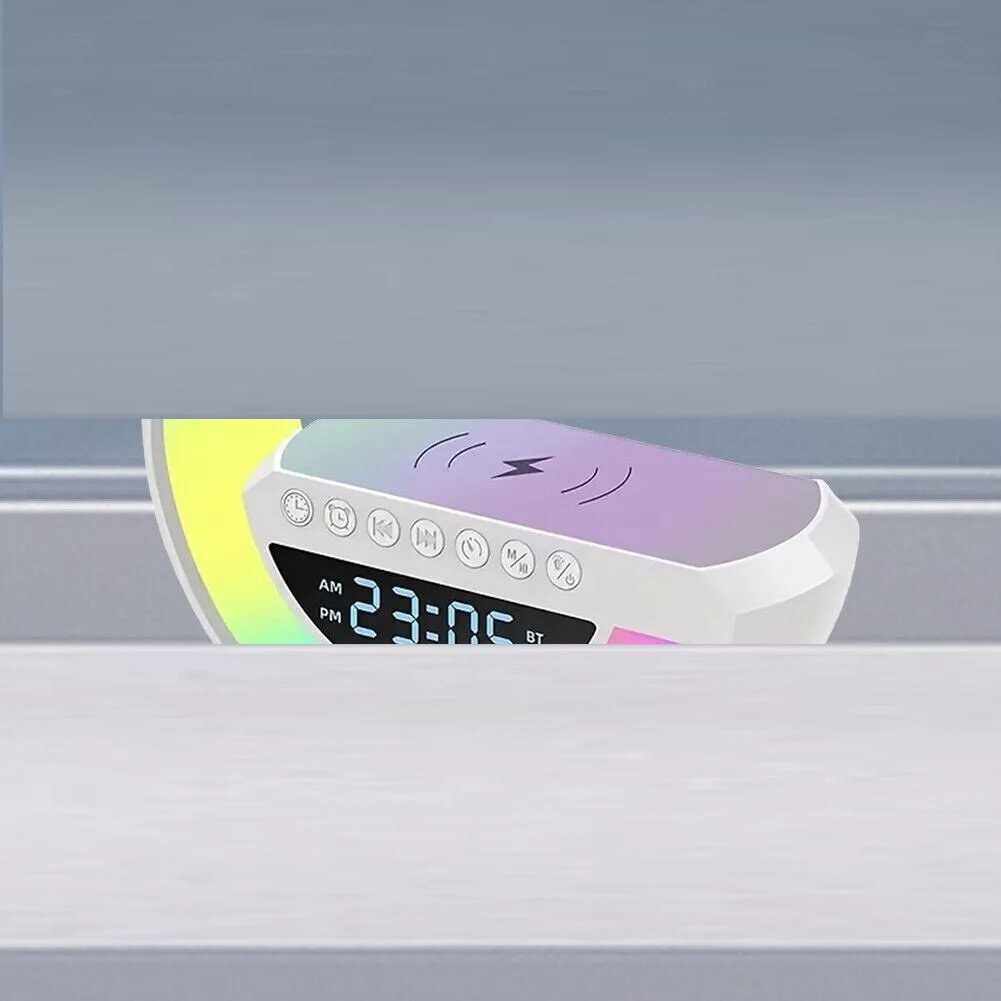 Wireless Charger with Alarm Clock Colorful RGB LED Flashing Light Desk Lamp Speaker for Mobile Phone Living Room Bedside Table
