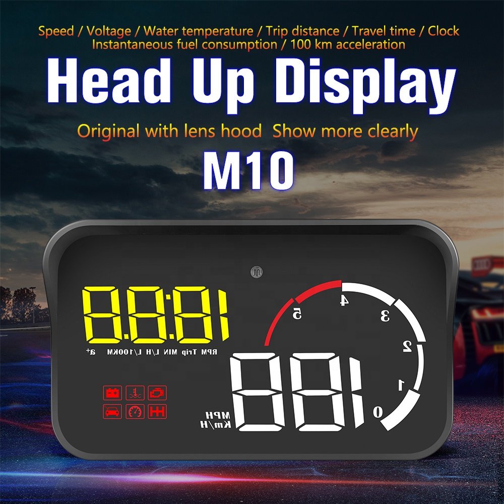 M10 HUD Head up Display Multi Functional Projection on Car Windshield Speed Voltage Temperature OBD2 Car Display