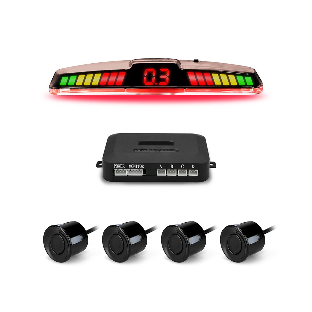 Car Parking Sensor, Rear Reversing Radar System with 4 Sensors, Wireless Reverse Backup LED Alarm Buzzer Reminder
