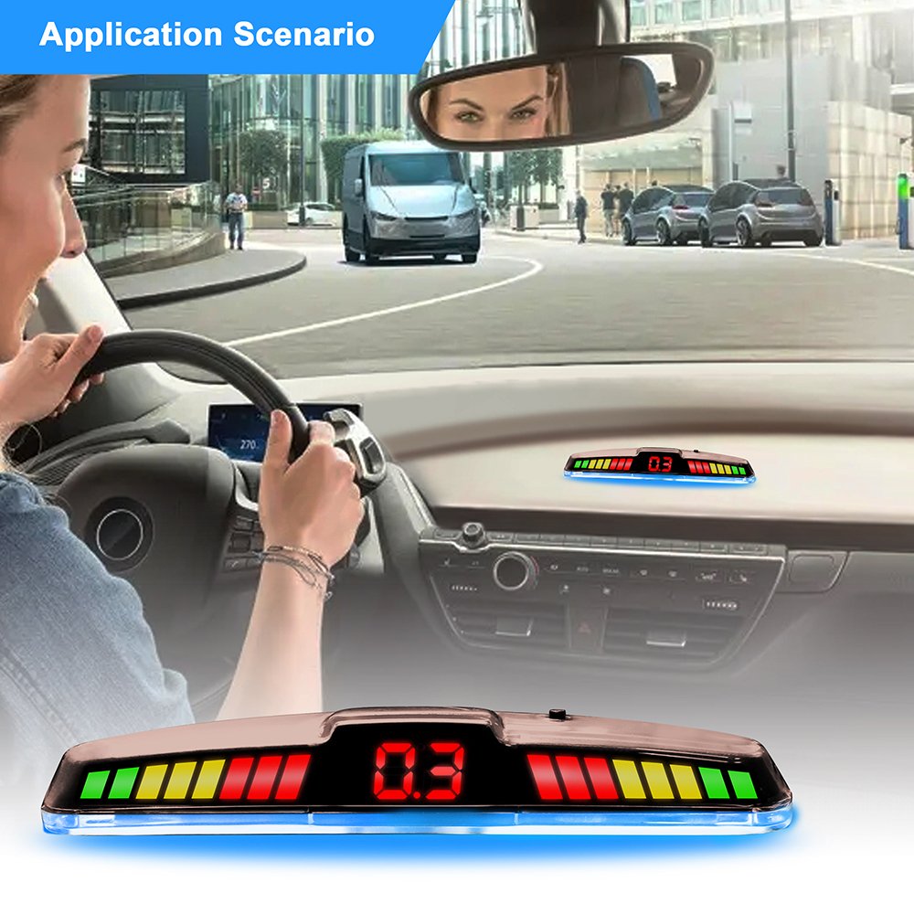 Car Parking Sensor, Rear Reversing Radar System with 4 Sensors, Wireless Reverse Backup LED Alarm Buzzer Reminder