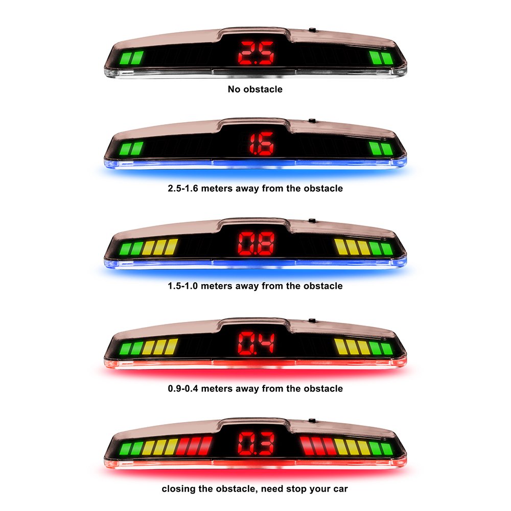 Car Parking Sensor, Rear Reversing Radar System with 4 Sensors, Wireless Reverse Backup LED Alarm Buzzer Reminder