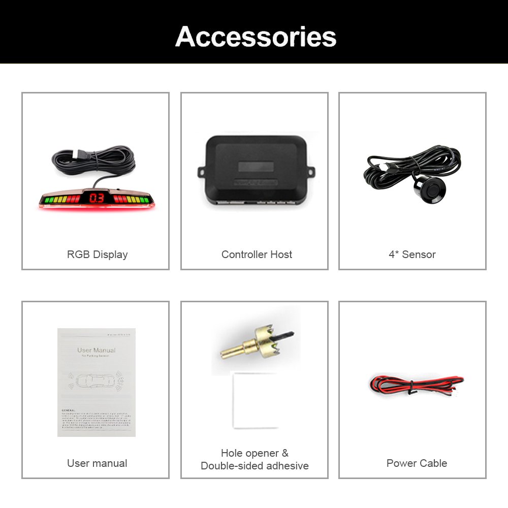 Car Parking Sensor, Rear Reversing Radar System with 4 Sensors, Wireless Reverse Backup LED Alarm Buzzer Reminder