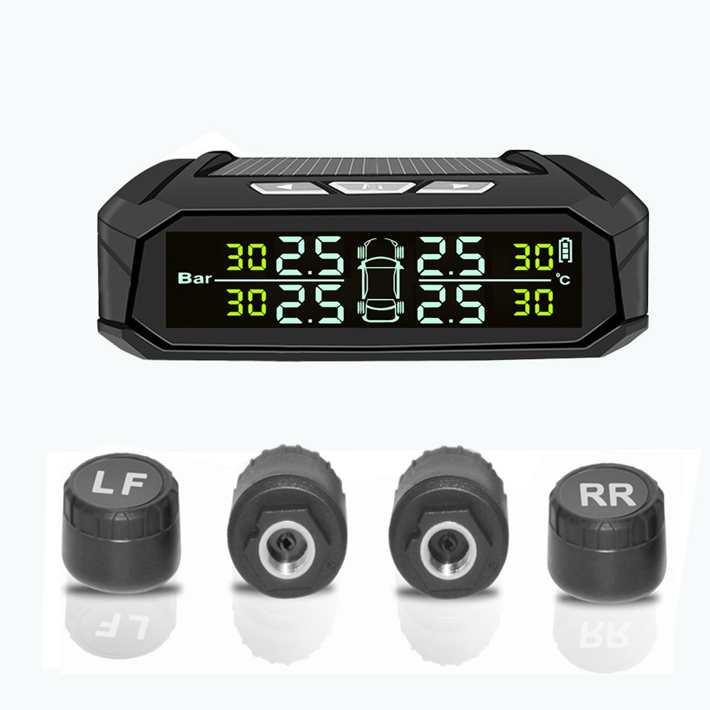 Car Tpms Tire Pressure Monitoring System Solar Charging Hd Digital Lcd Display Auto Alarms Wireless External Sensors Tpms