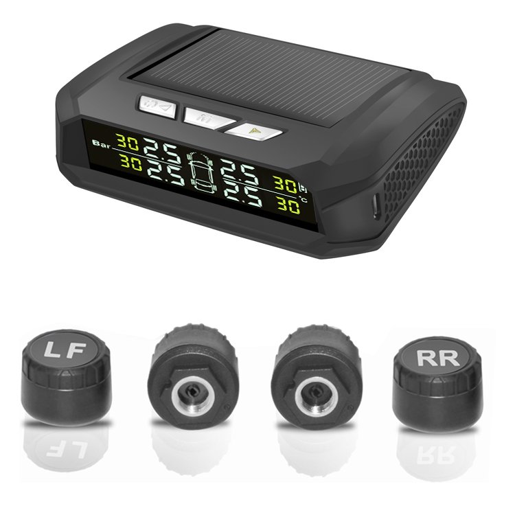 Car Tpms Tire Pressure Monitoring System Solar Charging Hd Digital Lcd Display Auto Alarms Wireless External Sensors Tpms