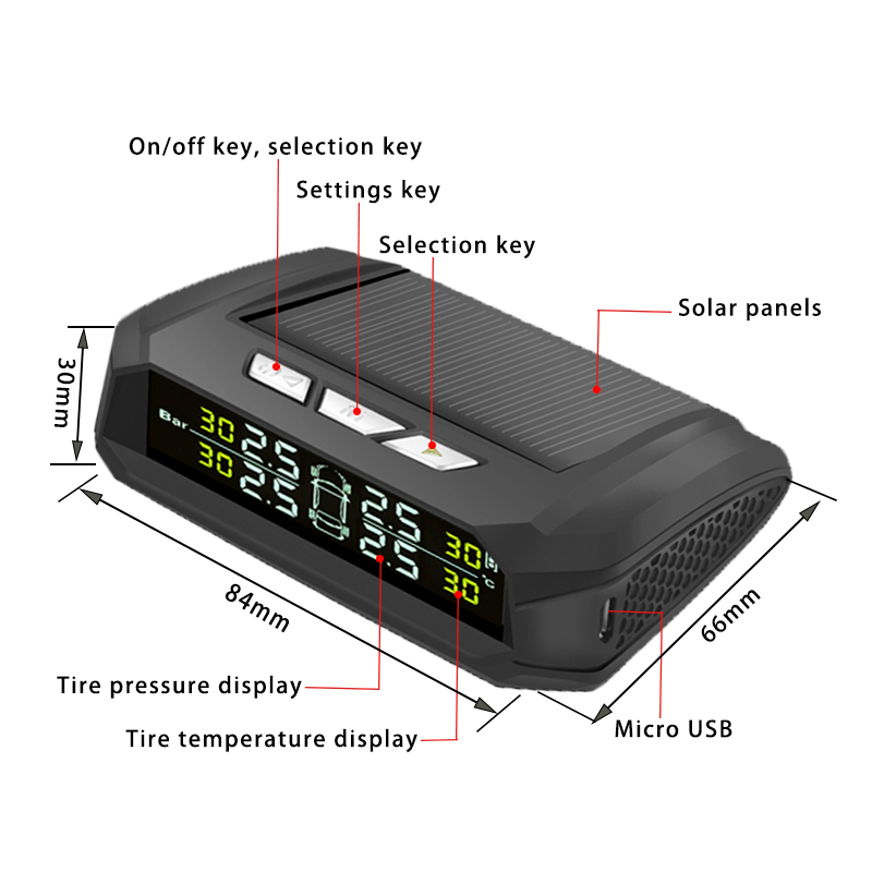 Car Tpms Tire Pressure Monitoring System Solar Charging Hd Digital Lcd Display Auto Alarms Wireless External Sensors Tpms