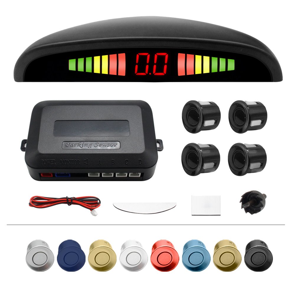Smartour Packing Sensor Kit 4 Sensors LED Parking Sensor System Car Reverse Backup Radar Buzzer Warning Alarm LED Display