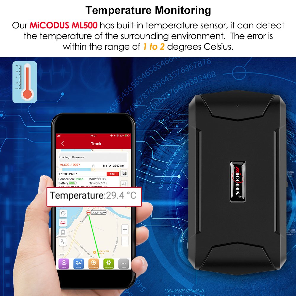 Asset Gps Tracking MiCODUS ML500 Large Battery Magnetic Tracker Wireless Rechargeable Portable Gps With Temperature Sensor