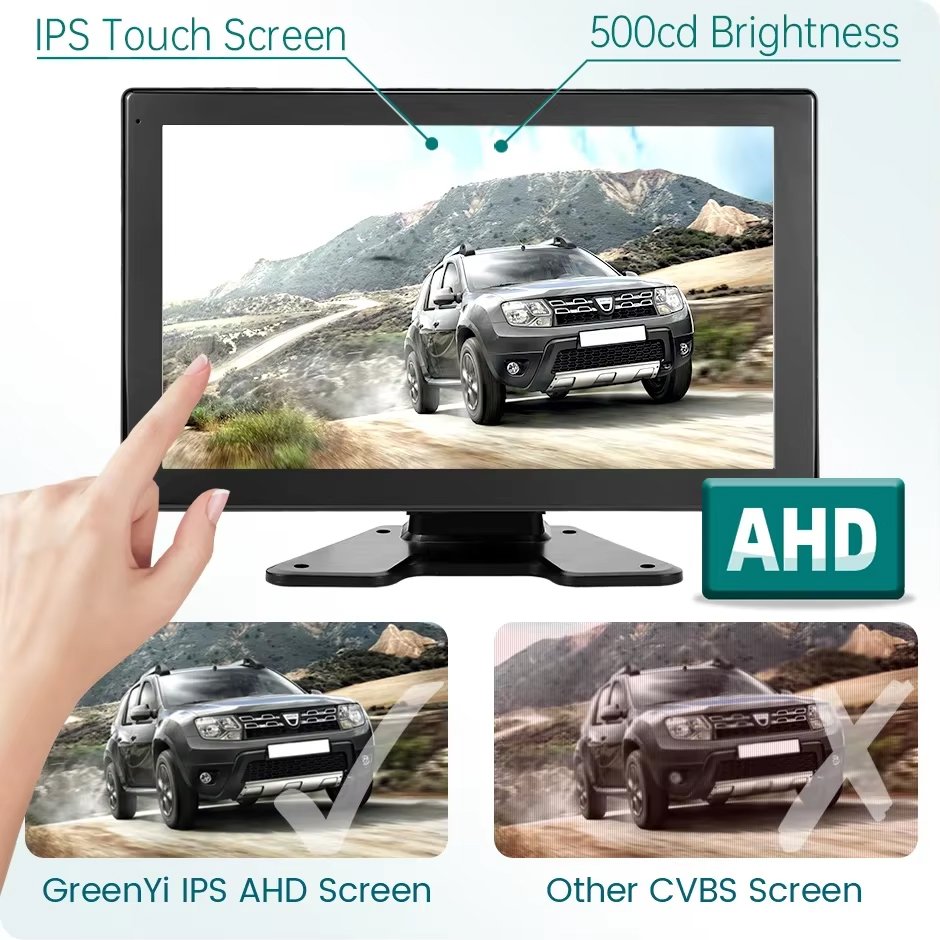 GreenYi Wireless Apple Carplay Android-Auto 10.1'' Blind Spot Radar Monitor Touch Screen DVR GPS Recorder With Mini AHD1080P Cam