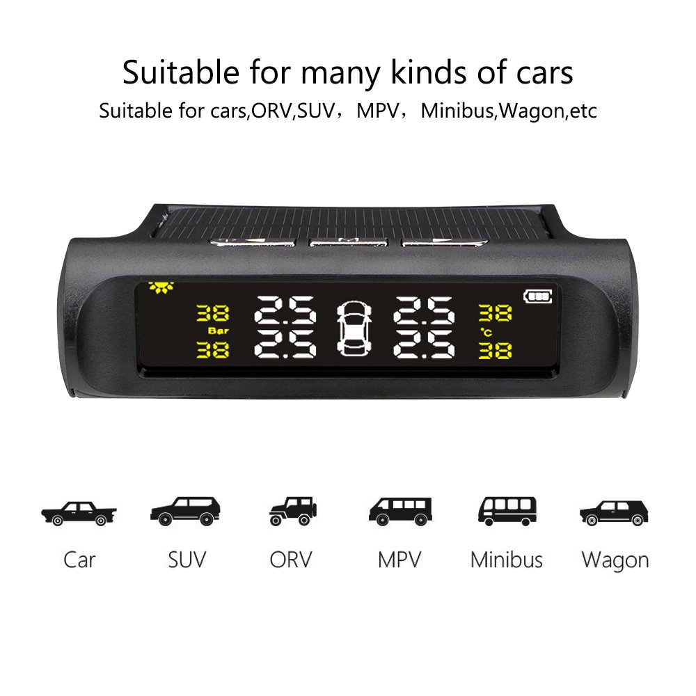 Car Tire Pressure Monitor System TPMS Tyre Pressure Monitoring Solar Power Digital LCD Display Auto Security Alarm Systems Tyre