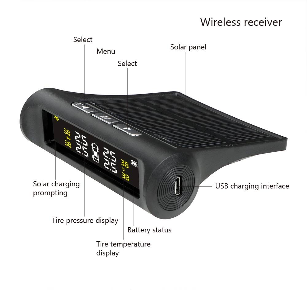 Car Tire Pressure Monitor System TPMS Tyre Pressure Monitoring Solar Power Digital LCD Display Auto Security Alarm Systems Tyre