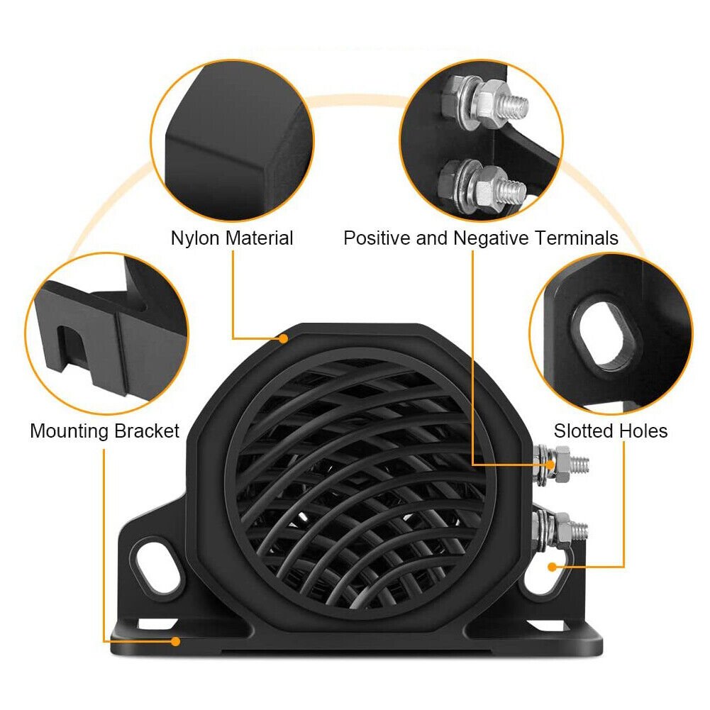 DC12-80V 76-102db White Sound & Multi-frequency Smart Alarm Self Adjusting Reverse Warning Alarms Truck Backup Alarm Siren