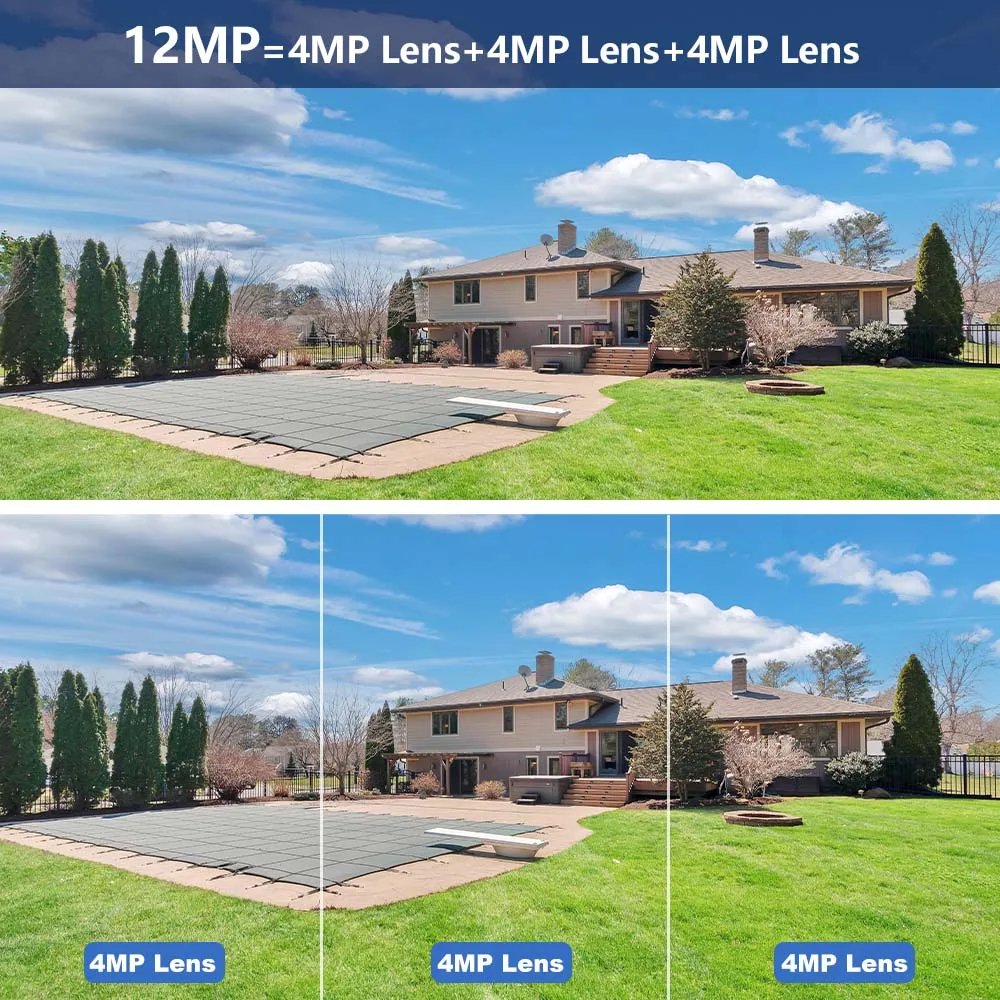 12MP 4G Lte Network Camera Three Lens Three Screen AI Detect 360 Bullet Outdoor Wireless Wifi 4G Security Cctv Camera Sim Card