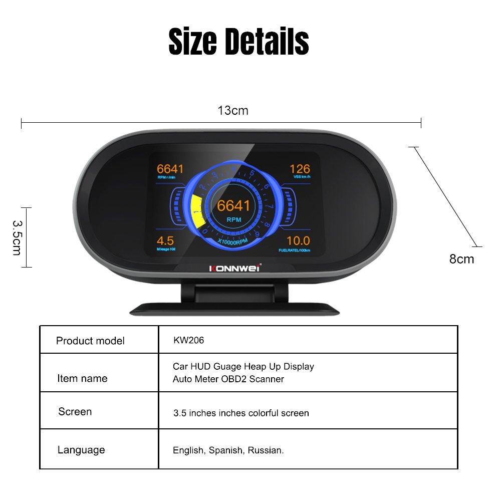 KONNWEI KW206 Car HUD Head up Display Smart Digital Speedometer With OBDII/EUOBD Port LED Display OBDII Scanner