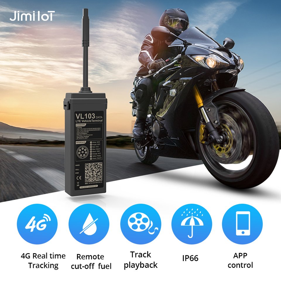 JIMIIOT VL103M/D Mini GPS Tracker 4G Car Alarm Remote Cut-Off Multiple Fuel Alerts 270mAH Battery Motorcycle Vehicle Android