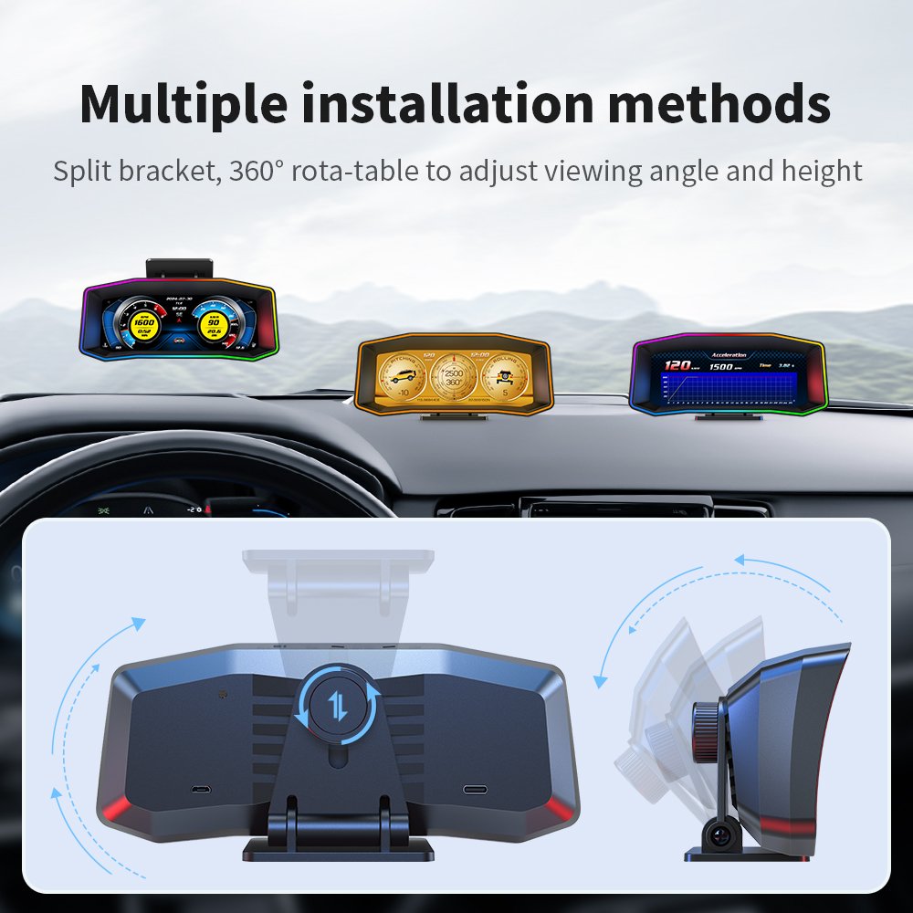 2025 Newest OBD2 GPS Car Head HUD Display P4 Auto Electronics 6-Inch Digital LCD Speed Speedometer Gauge Clock Function for Cars